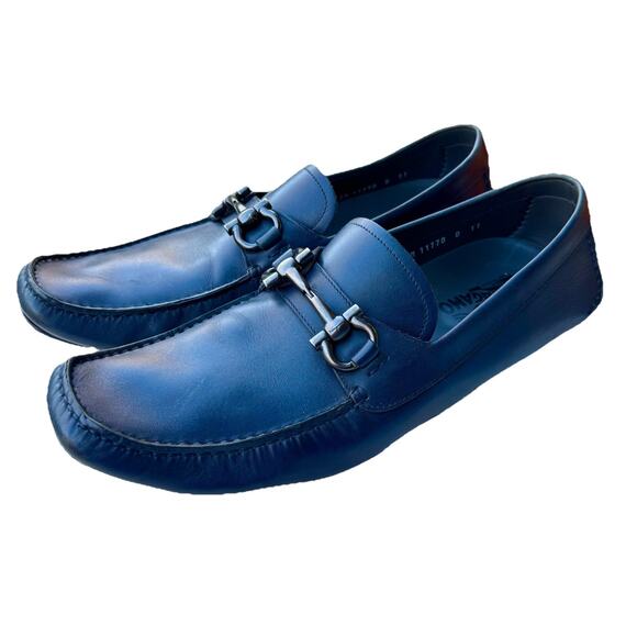 Salvatore Ferragamo Other - Ferragamo Navy Leather Gancini Loafers – NWOT, Gunmetal Bit, Italian Classic